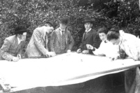 Quilting in the garden at Wildwood - no date